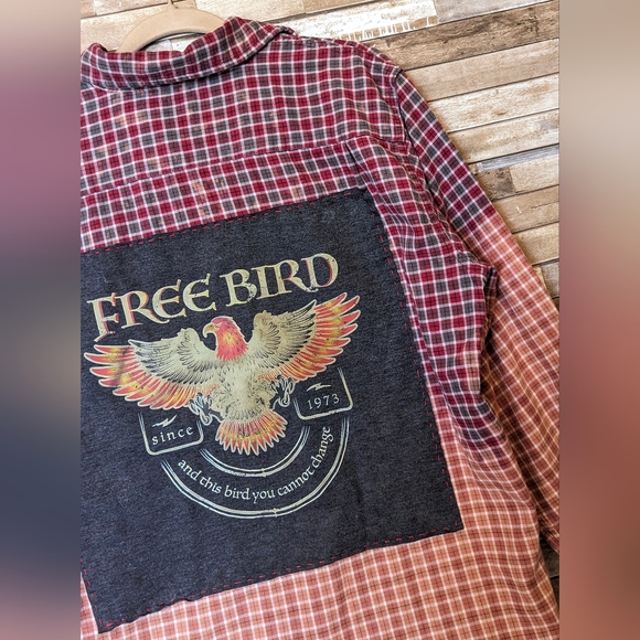 Free Bird Upcycled Handcrafted Dip Dye Bleach Flannel Shirt - Picture 8 of 13